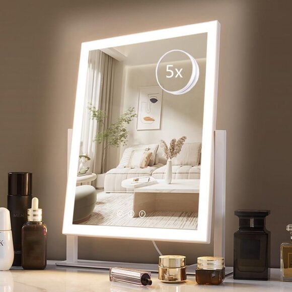 Lighted Makeup Mirror, Hollywood Vanity Mirror with Lights, Three Color Lighting - Picture 1 of 6